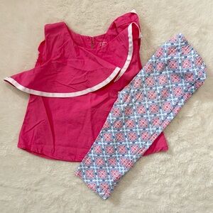Crown & Ivy Pink Ruffle Top and Blue Patterned Pajama Set